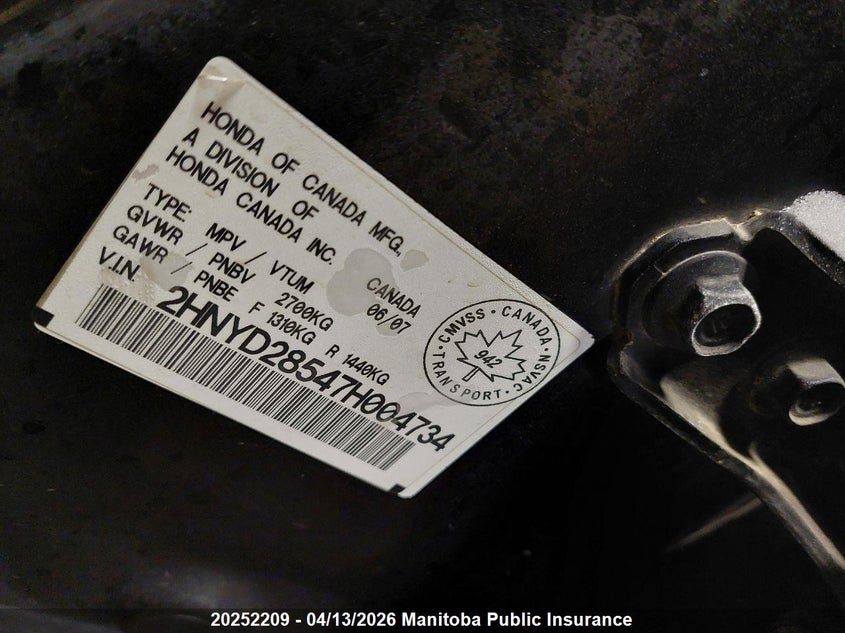 2007 Acura Mdx Elite VIN: 2HNYD28547H004734 Lot: 20252209