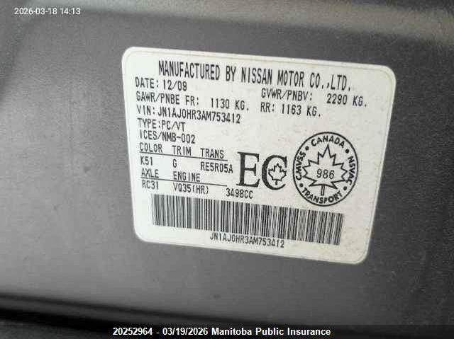 2010 Infiniti Ex35 VIN: JN1AJ0HR3AM753412 Lot: 20252964