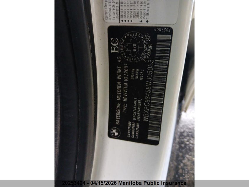 2008 BMW X3 3.0Si VIN: WBXPC93458WJ05055 Lot: 20253424