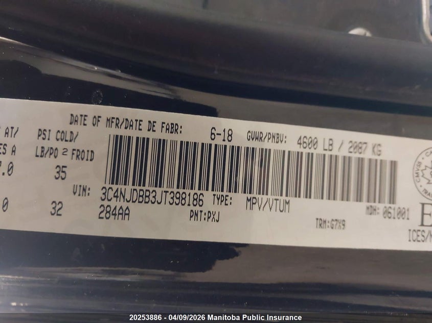 2018 Jeep Compass North VIN: 3C4NJDBB3JT398186 Lot: 20253886