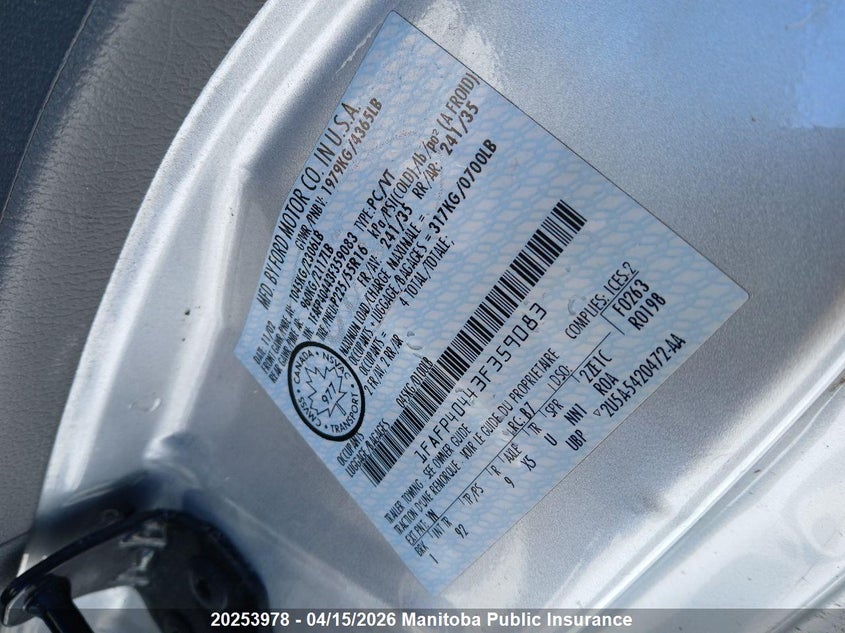 2003 Ford Mustang VIN: 1FAFP40443F359083 Lot: 20253978