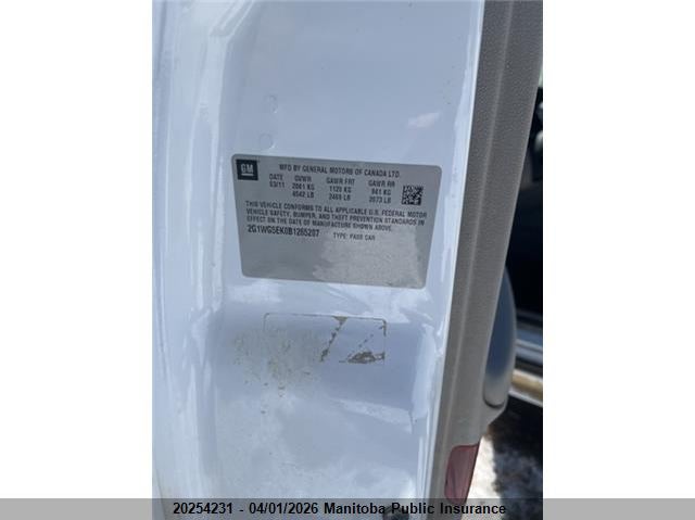 2011 Chevrolet Impala Lt V6 VIN: 2G1WG5EK0B1265207 Lot: 20254231