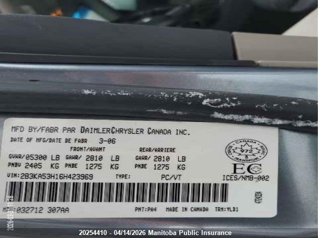 2006 Dodge Charger R/T VIN: 2B3KA53H16H423969 Lot: 20254410