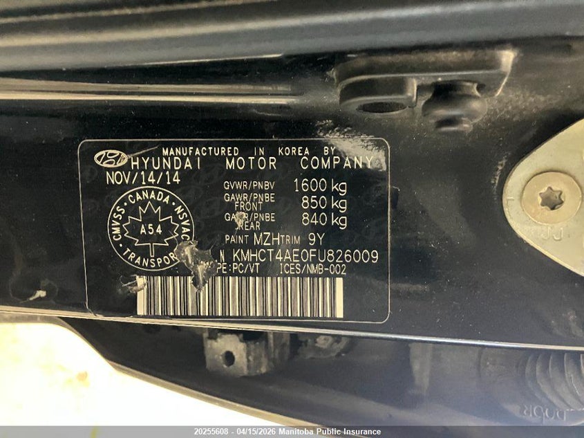 2015 Hyundai Accent Gls VIN: KMHCT4AE0FU826009 Lot: 20255608