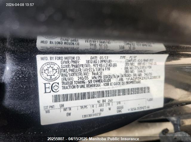 2013 Ford Focus Se VIN: 1FADP3K2XDL238638 Lot: 20255807