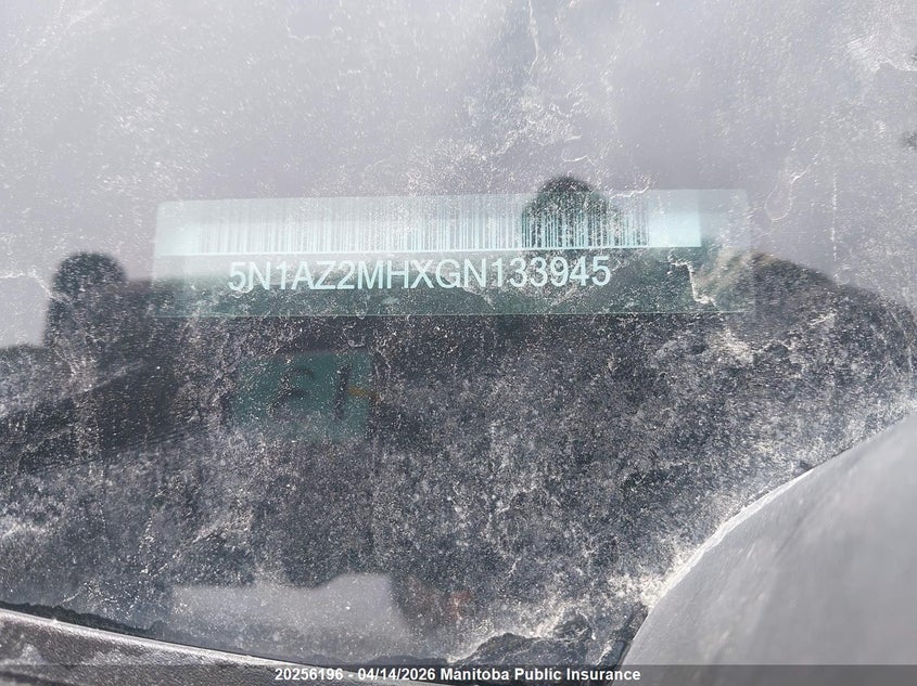 2016 Nissan Murano Platinum VIN: 5N1AZ2MHXGN133945 Lot: 20256196