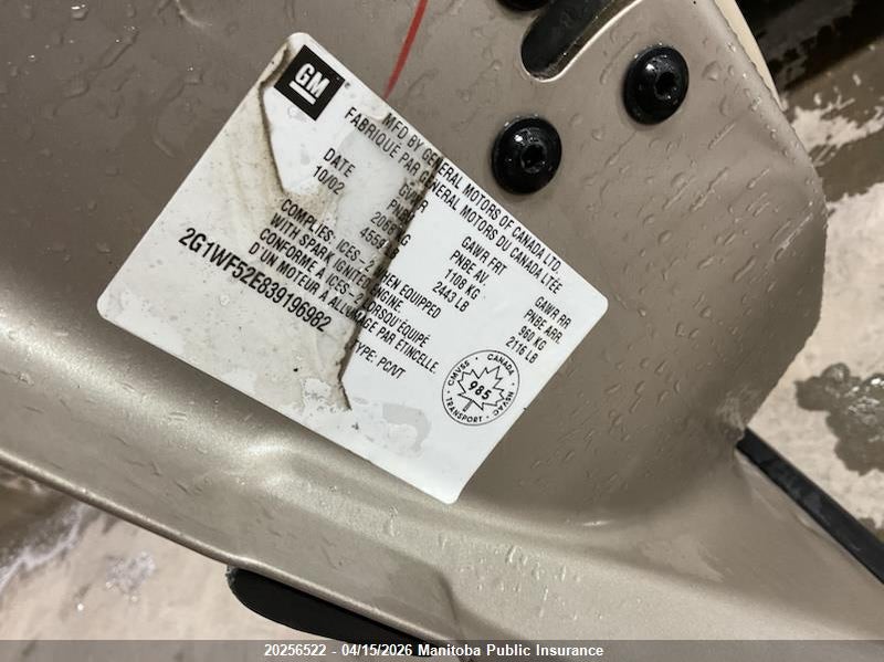 2003 Chevrolet Impala VIN: 2G1WF52E839196982 Lot: 20256522