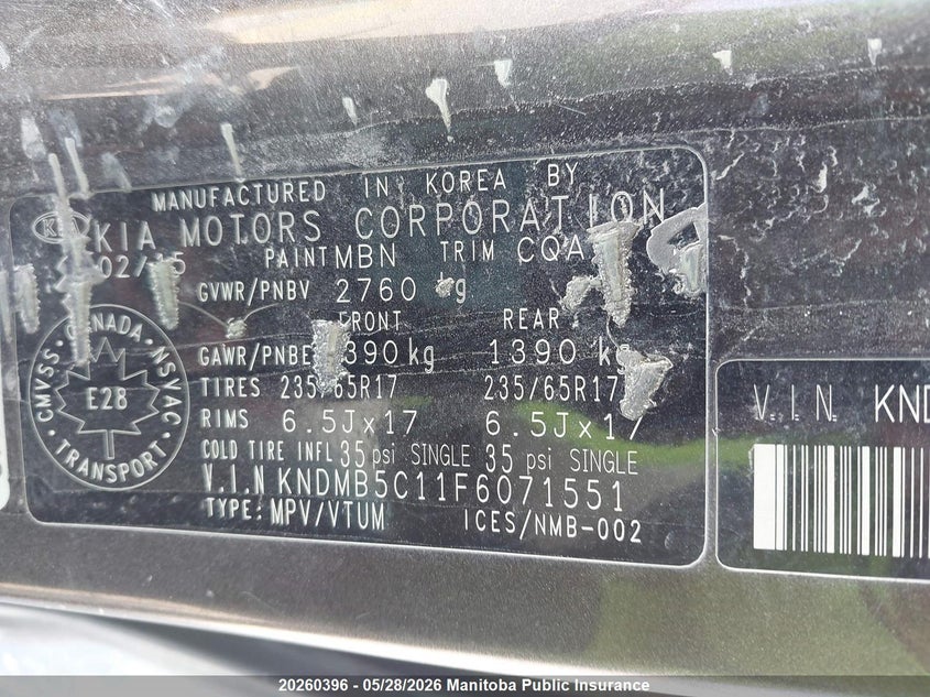 2015 Kia Sedona Lx VIN: KNDMB5C11F6071551 Lot: 20260396