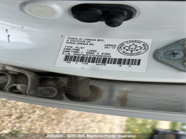 2HGFB2F57CH043335 2012 Honda Civic 1.8 Ex white