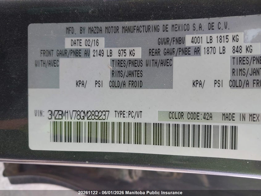2016 Mazda Mazda3 Gs Sky VIN: 3MZBM1V78GM289237 Lot: 20261122