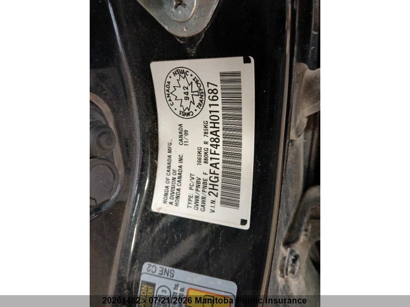 2010 Honda Civic Dx VIN: 2HGFA1F48AH011687 Lot: 20261482