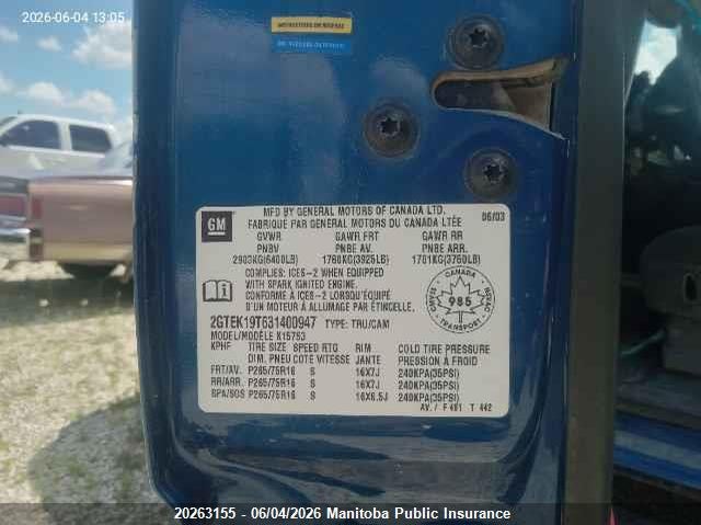 2003 GMC SIERRA 1500 EXT CAB PICKUP 5.3L V8 FI OHV F