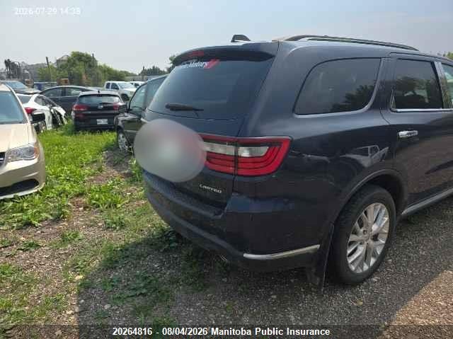Vin: 1c4rdjdg8gc424429, lot: 10275800, dodge durango limited 20164