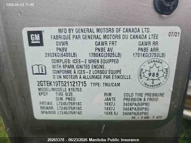 2002 GMC SIERRA 1500 EXT CAB PICKUP 5.3L V8 FI OHV F
