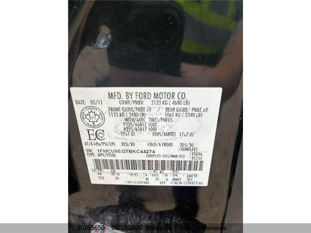 2011 FORD ESCAPE LIMITED V6 SPORT UTILITY VEHICLE 3.0L V6 FI DOHC 24V NF4