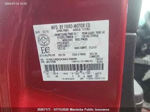 2010 FORD ESCAPE XLT V6 SPORT UTILITY VEHICLE 3.0L V6 FI DOHC 24V NF4