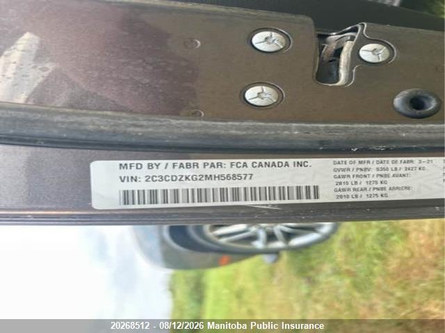 2021 DODGE CHALLENGER COUPE 3.6L V6 FI DOHC 24V NF4