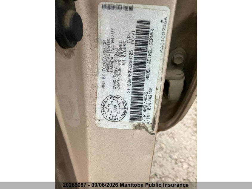 1997 TOYOTA COROLLA SEDAN 1.8L I4 FI F