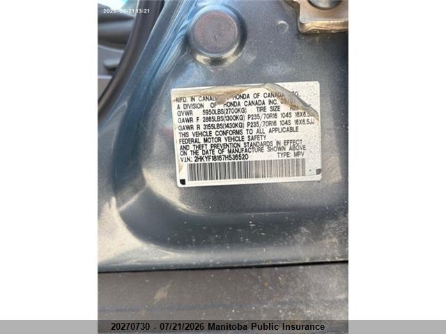 2007 HONDA PILOT SPORT UTILITY VEHICLE 3.5L V6 FI SOHC F4