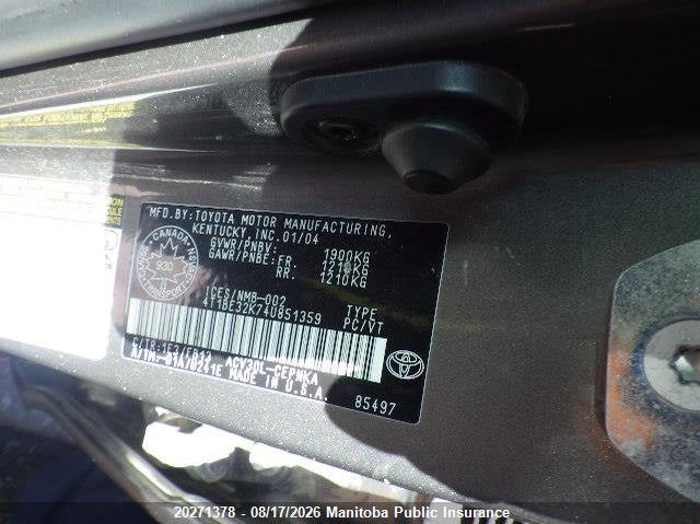 2004 Toyota Camry, Vandalized, IAAI, VIN 4T1BE32K74U851359 — photo 2