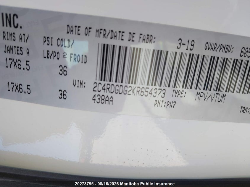 2019 DODGE CARAVAN VAN GAS