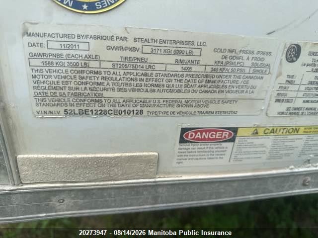 2012 OTHER UTILITY TRAILER STEALTH TRAILER N/A