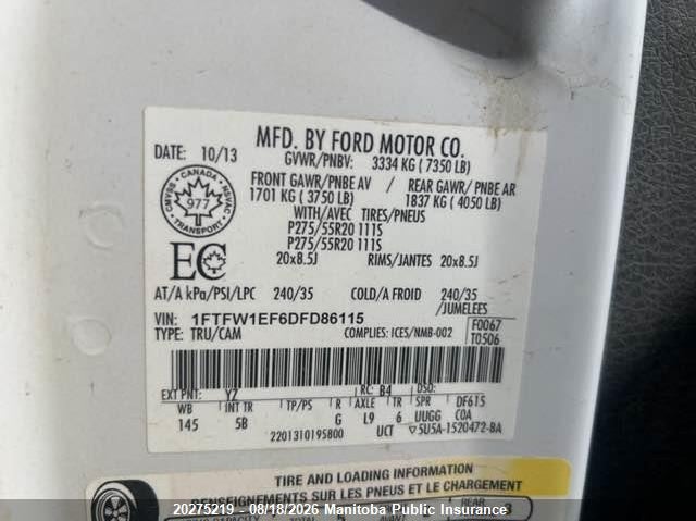 2013 FORD F150 FX4 SUPERCREW PICKUP 5.0L V8 FI DOHC 32V NF4