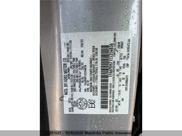 Vin: 1fa6p0h71e5356836, lot: 10292009, ford fusion se 20144