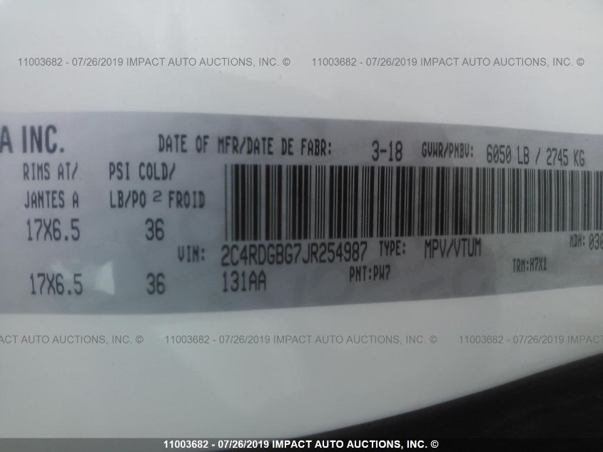 2018 Dodge Grand Caravan Se VIN: 2C4RDGBG7JR254987 Lot: 11003682