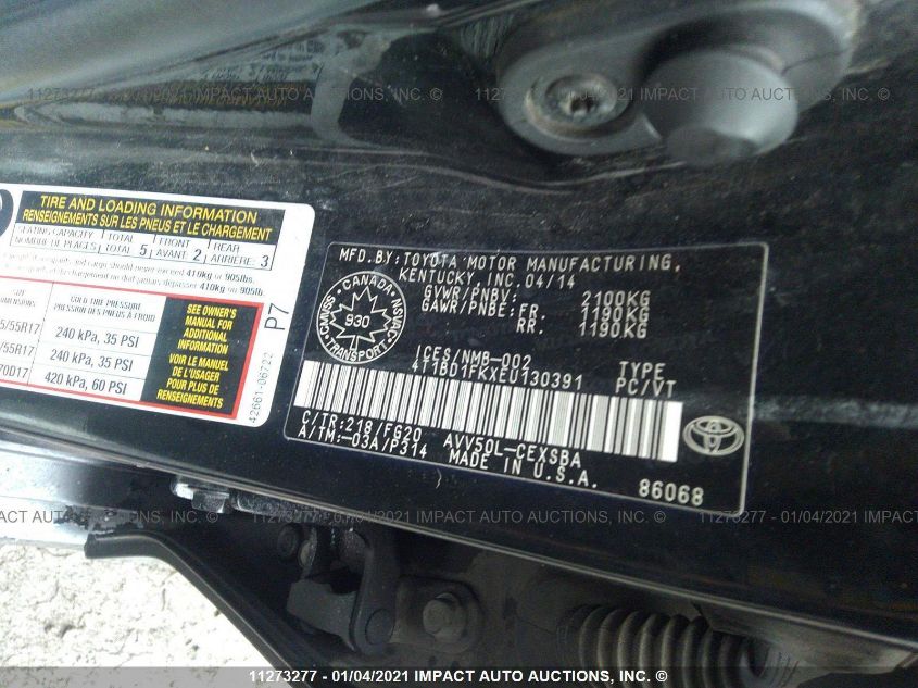 2014 Toyota Camry Hybrid/Le/Xle VIN: 4T1BD1FKXEU130391 Lot: 39240559