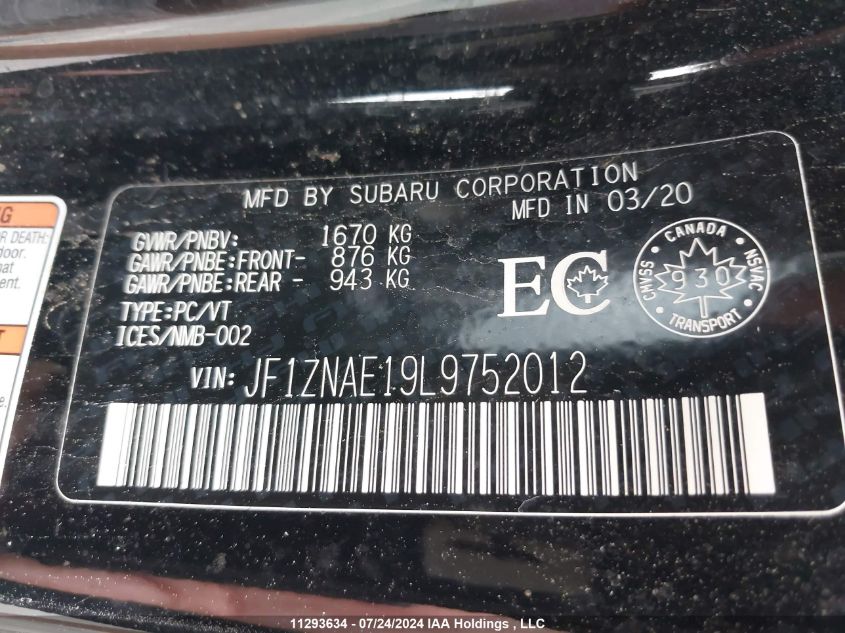 2020 Toyota 86 Gt/Special Edition VIN: JF1ZNAE19L9752012 Lot: 11293634