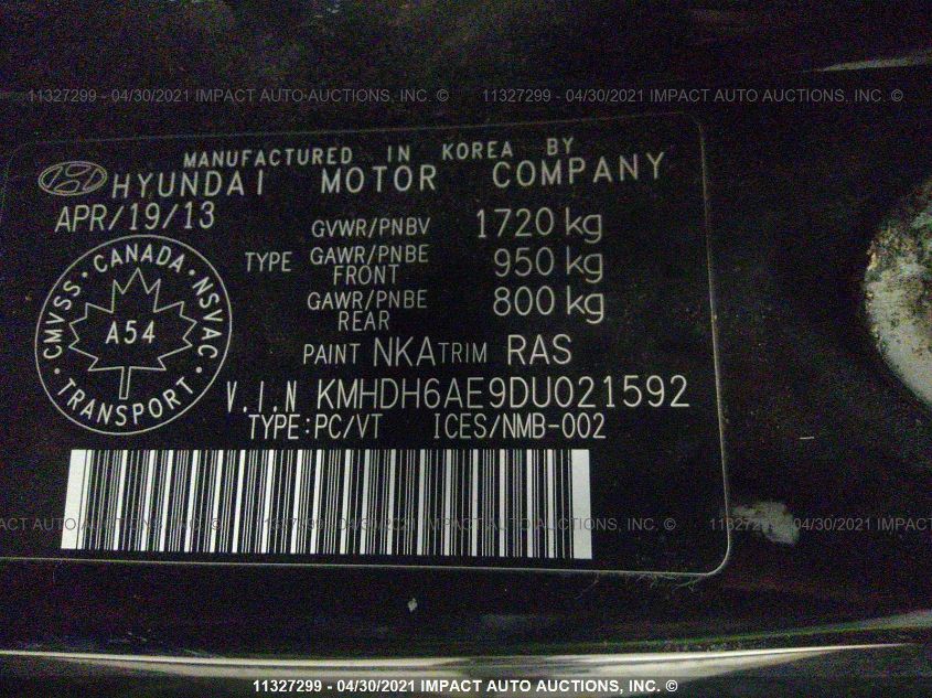 2013 Hyundai Elantra Coupe Gs/Se VIN: KMHDH6AE9DU021592 Lot: 11327299