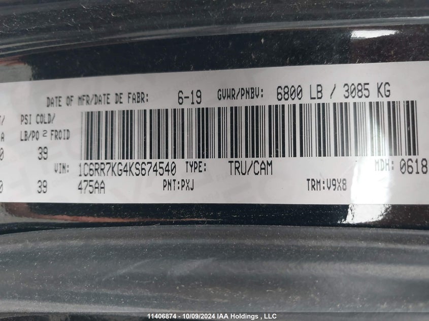 2019 Ram 1500 Classic Tradesman VIN: 1C6RR7KG4KS674540 Lot: 11406874