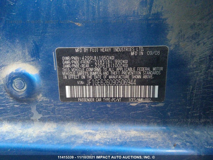 2009 Subaru Impreza 2.5I VIN: JF1GE62609G506944 Lot: 11415339