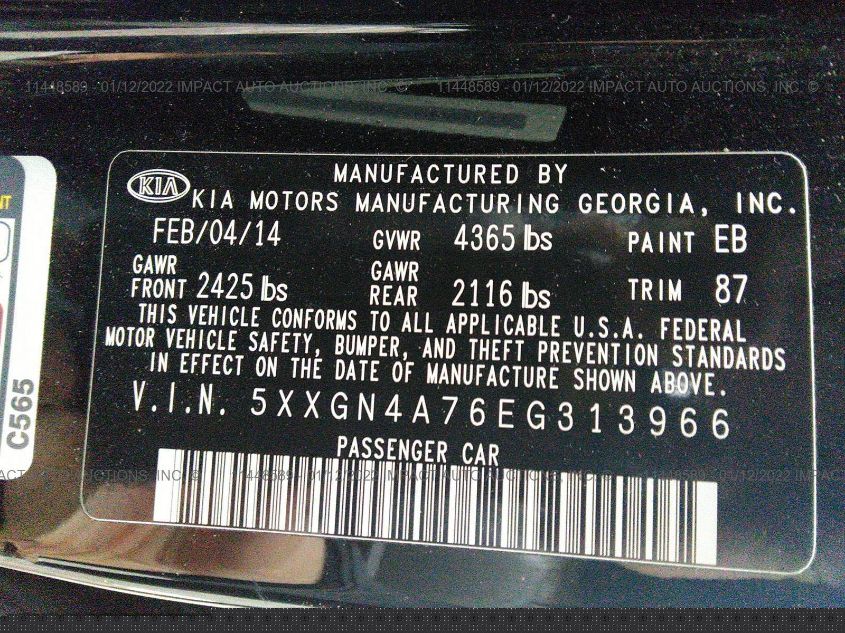 2014 Kia Optima Ex VIN: 5XXGN4A76EG313966 Lot: 11448589