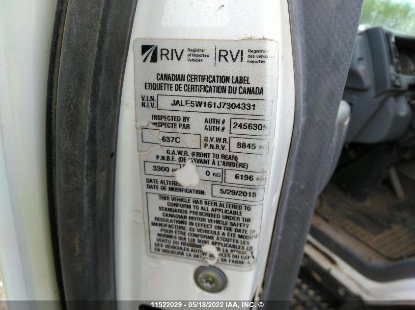 2018 Isuzu Nrr VIN: JALE5W161J7304331 Lot: 11522029