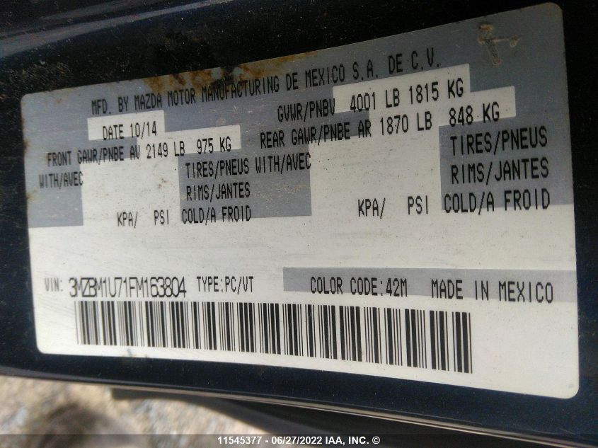 2015 Mazda 3 Sport VIN: 3MZBM1U71FM163804 Lot: 11545377