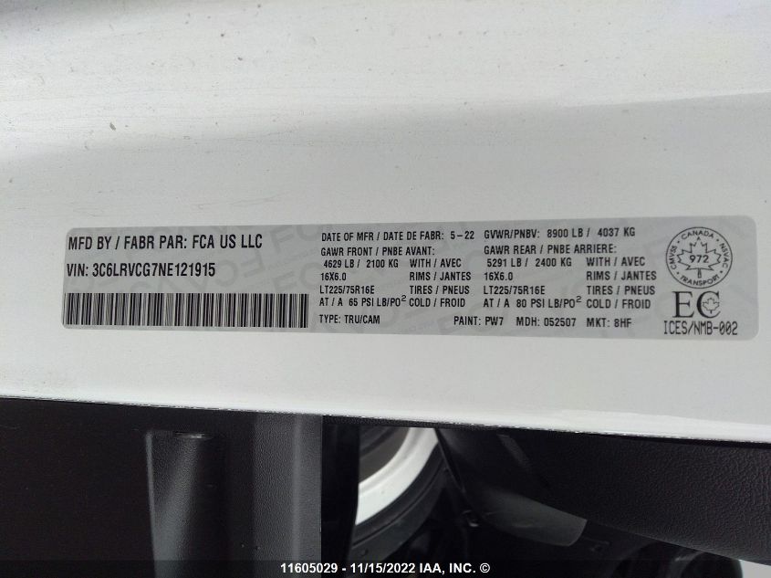 3C6LRVCG7NE121915 2022 Ram Promaster 2500 2500 High