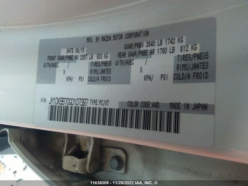 2016 Mazda Cx-3 Sport VIN: JM1DKBB70G0107397 Lot: 11636009