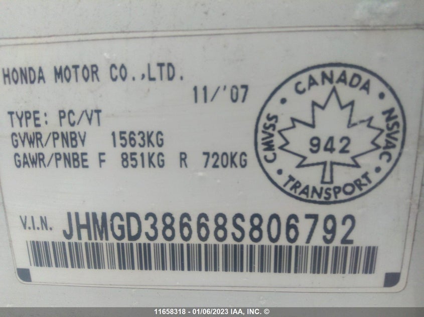 2008 Honda Fit VIN: JHMGD38668S806792 Lot: 11658318