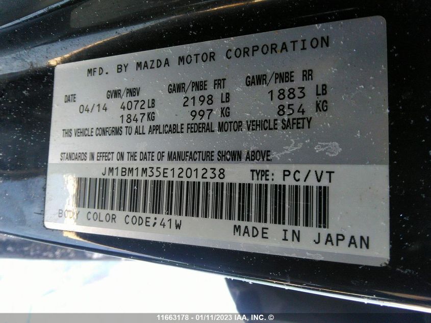 2014 Mazda 3 Mazda VIN: JM1BM1M35E1201238 Lot: 11663178