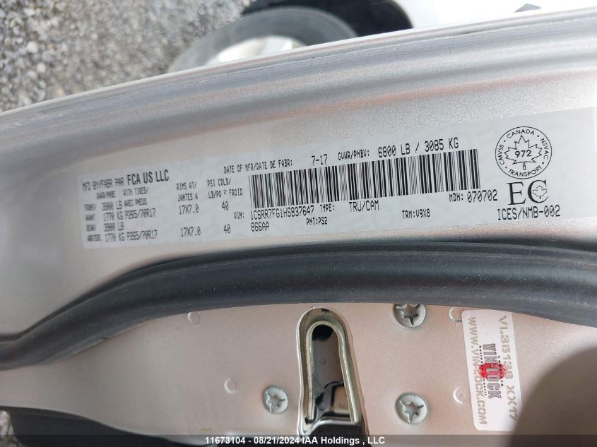 2017 Ram 1500 St VIN: 1C6RR7FG1HS837647 Lot: 11673104