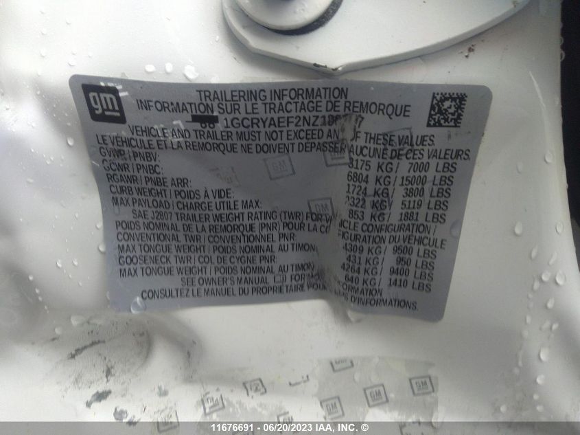 2022 Chevrolet Silverado Ltd K1500 VIN: 1GCRYAEF2NZ186257 Lot: 11676691