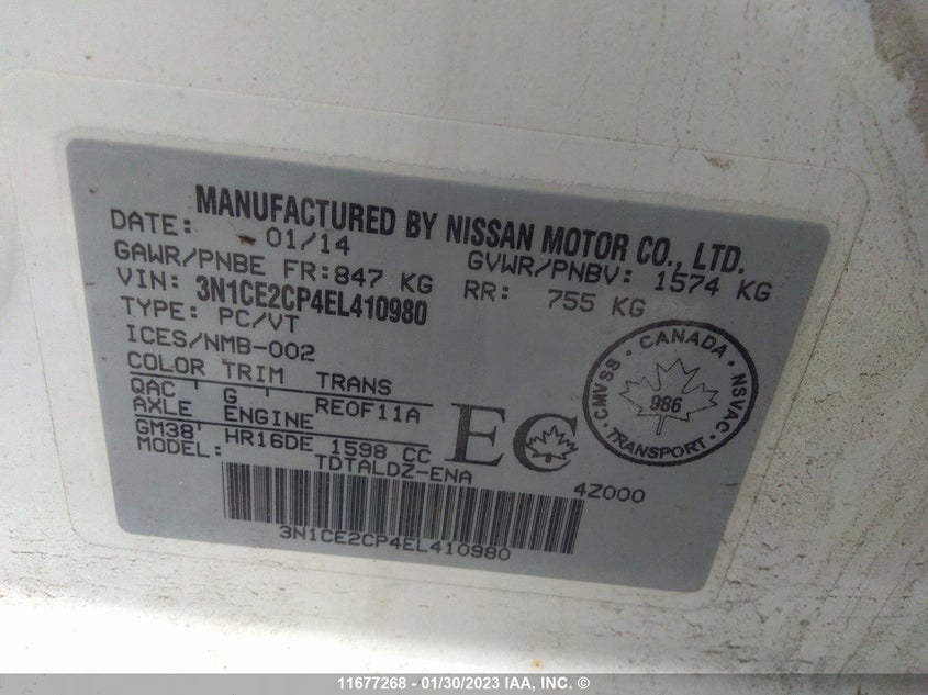 2014 Nissan Versa Note S/S Plus/Sv/Sl VIN: 3N1CE2CP4EL410980 Lot: 11677268