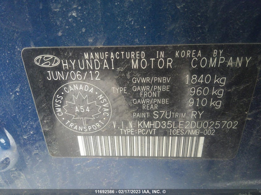 2013 Hyundai Elantra Gt VIN: KMHD35LE2DU025702 Lot: 11692586