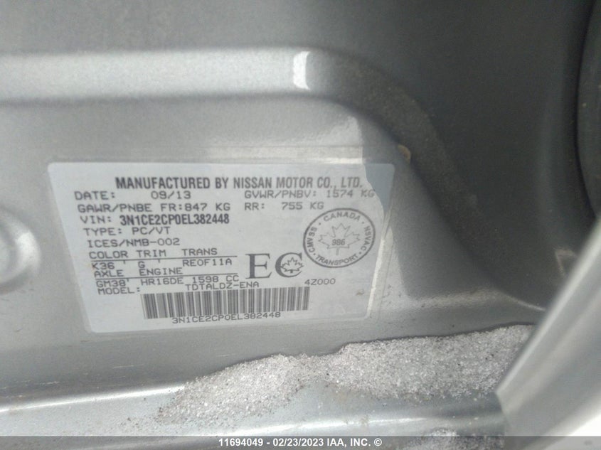 2014 Nissan Versa Note S/S Plus/Sv/Sl VIN: 3N1CE2CP0EL382448 Lot: 11694049