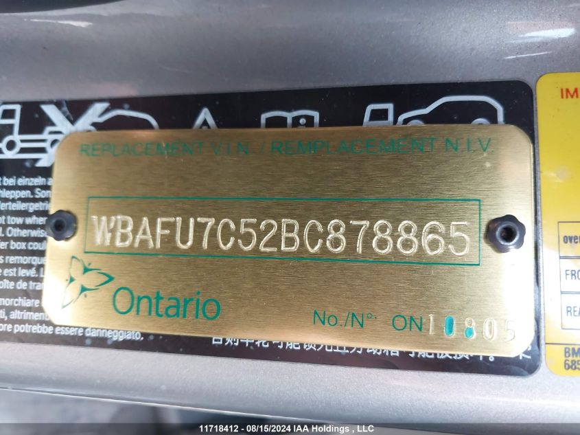 2011 BMW 535 Xi VIN: WBAFU7C52BC878865 Lot: 11718412