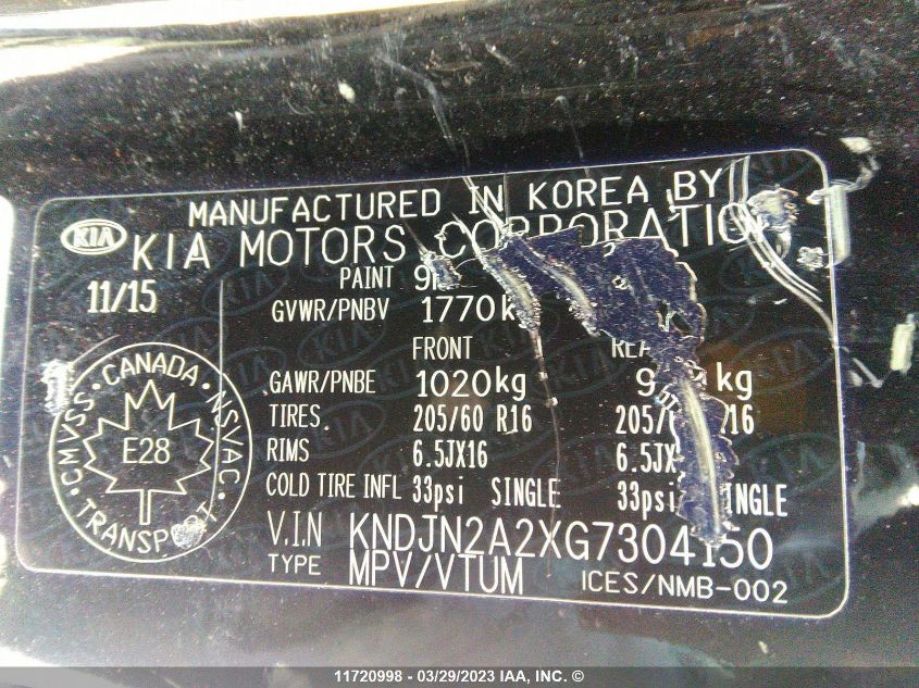 2016 Kia Soul VIN: KNDJN2A2XG7304150 Lot: 11720998