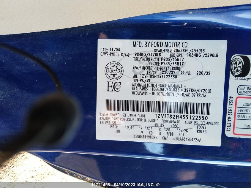 2005 Ford Mustang Gt VIN: 1ZVFT82H455122550 Lot: 11721458