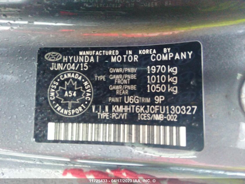 2015 Hyundai Genesis Coupe 3.8L VIN: KMHHT6KJ0FU130327 Lot: 11725433